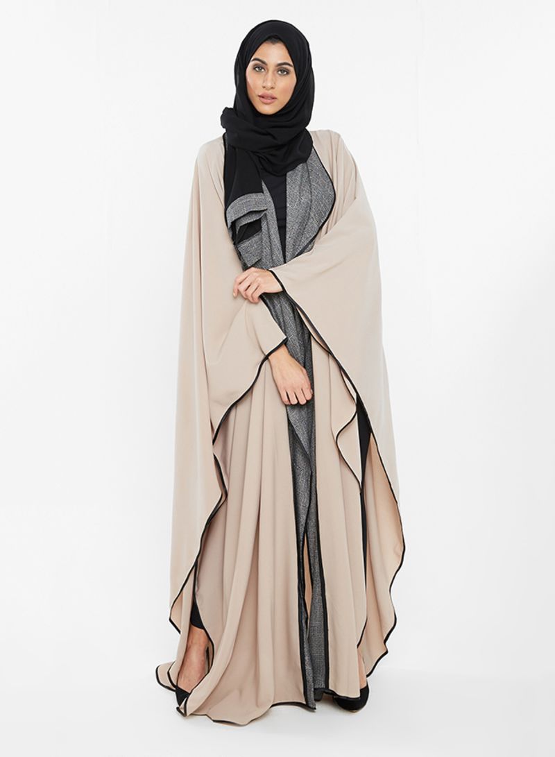 Designer Coat Style Abaya With Matching Sheila Beige